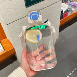 Flat Square Transparent Water Bottle with Adjustable Strap – Slim Travel Canteen for Sport & Camping