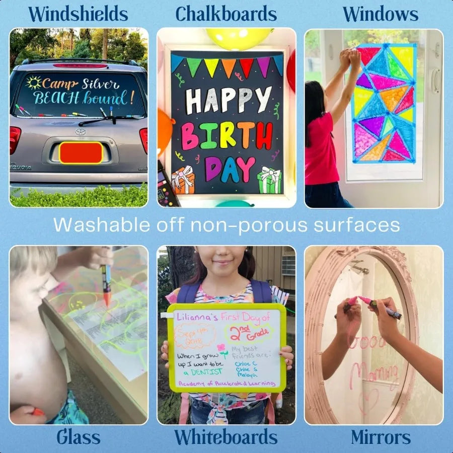Liquid Chalk Markers – 6-Pack Neon Erasable Pens for Windows, Mirrors, Whiteboards & Chalkboards