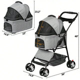 Pet Stroller with Detachable Carrier – Folding Travel Cart for Small Dogs & Cats, 360° Swivel Front Wheels