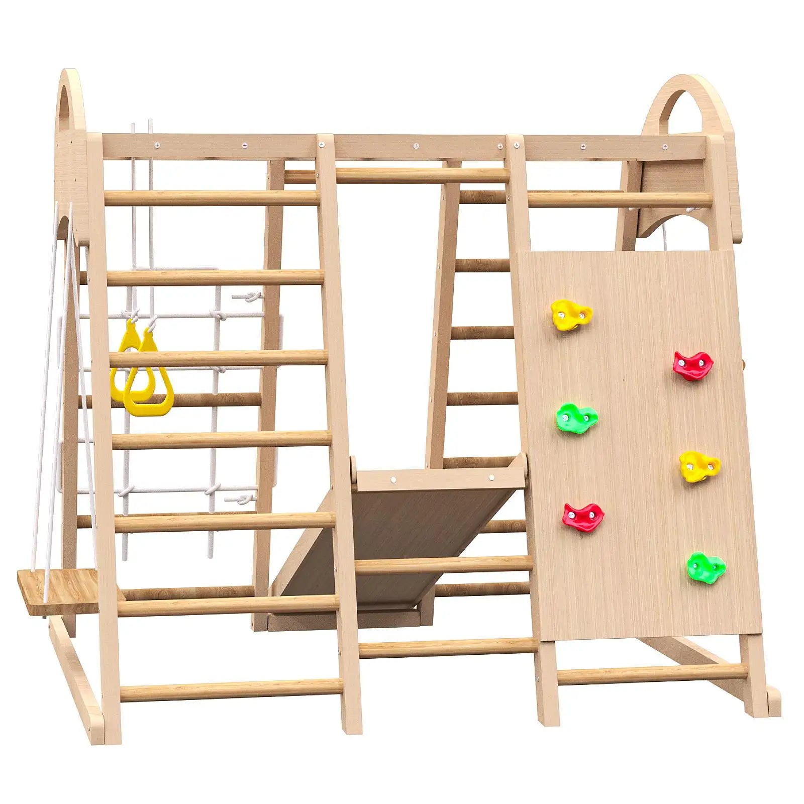 7-in-1 Indoor Jungle Gym Playset – Wooden Climber, Slide, Swing & Monkey Bars for Ages 2-6