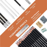 Drawing Pencil Art Set – 26-38 Piece Graphite & Charcoal Sketching Kit with Blending Stumps