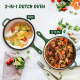 2-in-1 Enamel Cast Iron Frying Pan & Dutch Oven – 3 L Multi-Purpose Pot with Lid for Baking, Stewing & BBQ