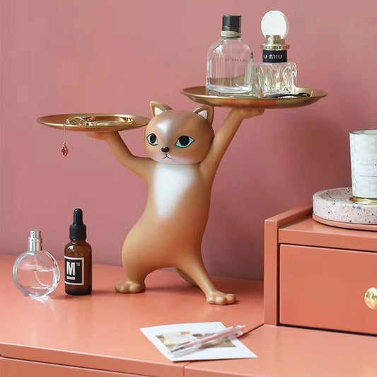 Resin Cat Storage Tray Statue – Artistic Kitten Jewelry Holder & Decorative Sculpture | Modern Home & Office Décor