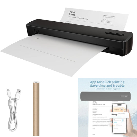 Inkless Portable A4 Travel Thermal Printer – HD-C80, 300 DPI, Wireless, High-Definition Prints