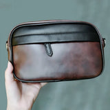 Men’s Leather Crossbody Shoulder Bag – Classic Pattern Small Square Satchel with Wide Strap for Casual, Business, Travel & Work