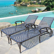 Outdoor Chaise Lounge Chair Set of 2 – Cast Aluminum Poolside Loungers with Adjustable Backrest & Moveable Design | All-Weather Tanning Chairs