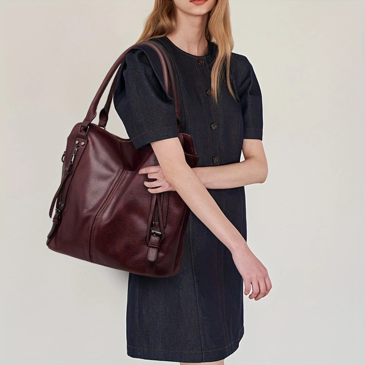 Women’s 2-Piece Tote & Crossbody Set – Large PU Leather Shoulder Bag + Matching Clutch with Cow-Pattern Accents