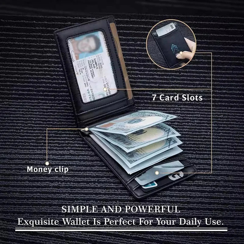 Slim Leather Wallet for Men – RFID Blocking Bifold Front Pocket Wallet with Money Clip & Minimalist Card Holder Design