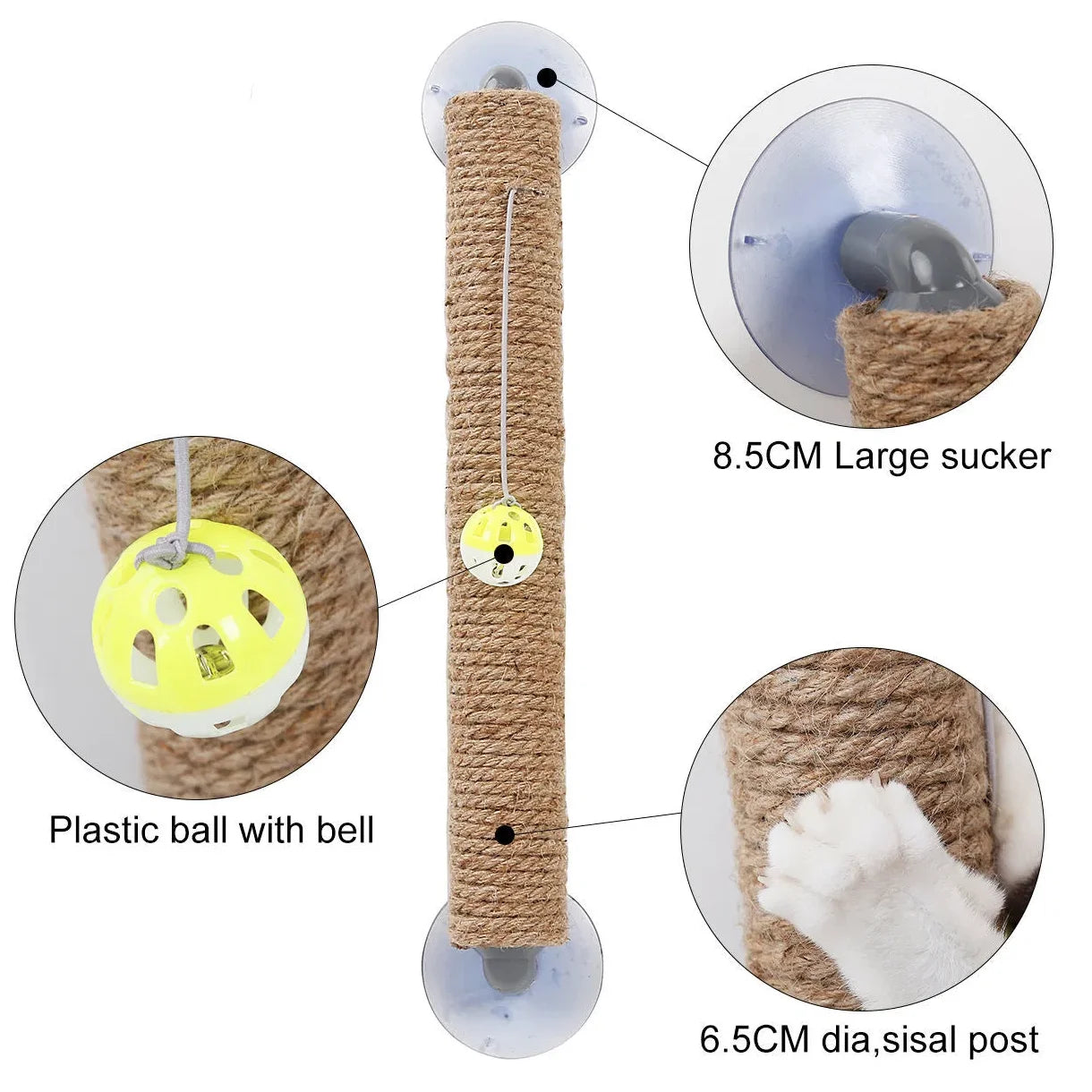Pet Life Stick-N-Claw Cat Scratcher – Sisal Rope Stick with Toy & Suction Cup Base for Interactive Play and Healthy Claws