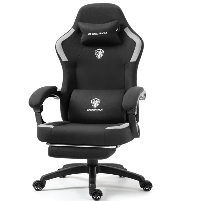 Dowinx Fabric Gaming Chair – Breathable Computer Chair with Pocket Spring Cushion, Massage Lumbar Pillow & Retractable Footrest