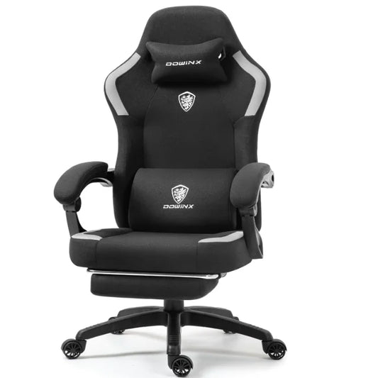 Dowinx Fabric Gaming Chair – Breathable Computer Chair with Pocket Spring Cushion, Massage Lumbar Pillow & Retractable Footrest