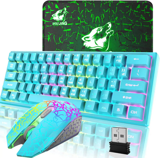 Mambasnake X Ziyou Lang T61 Wireless Gaming Keyboard and Mouse Combo – 61-Key Ergonomic Design with Rainbow LED Backlight
