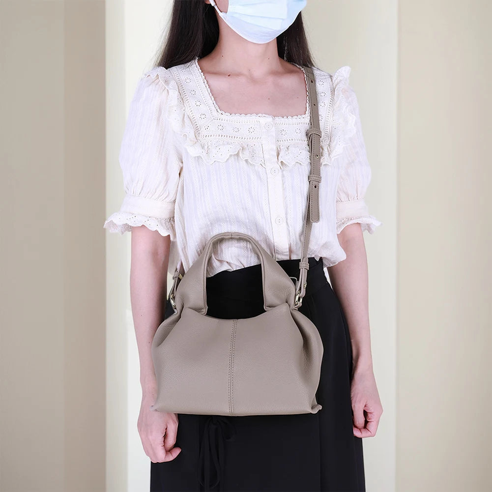 Women’s Dumpling Clutch Purse – Solid Color Retro Handbag with Removable Strap & Top Handle Crossbody Bag