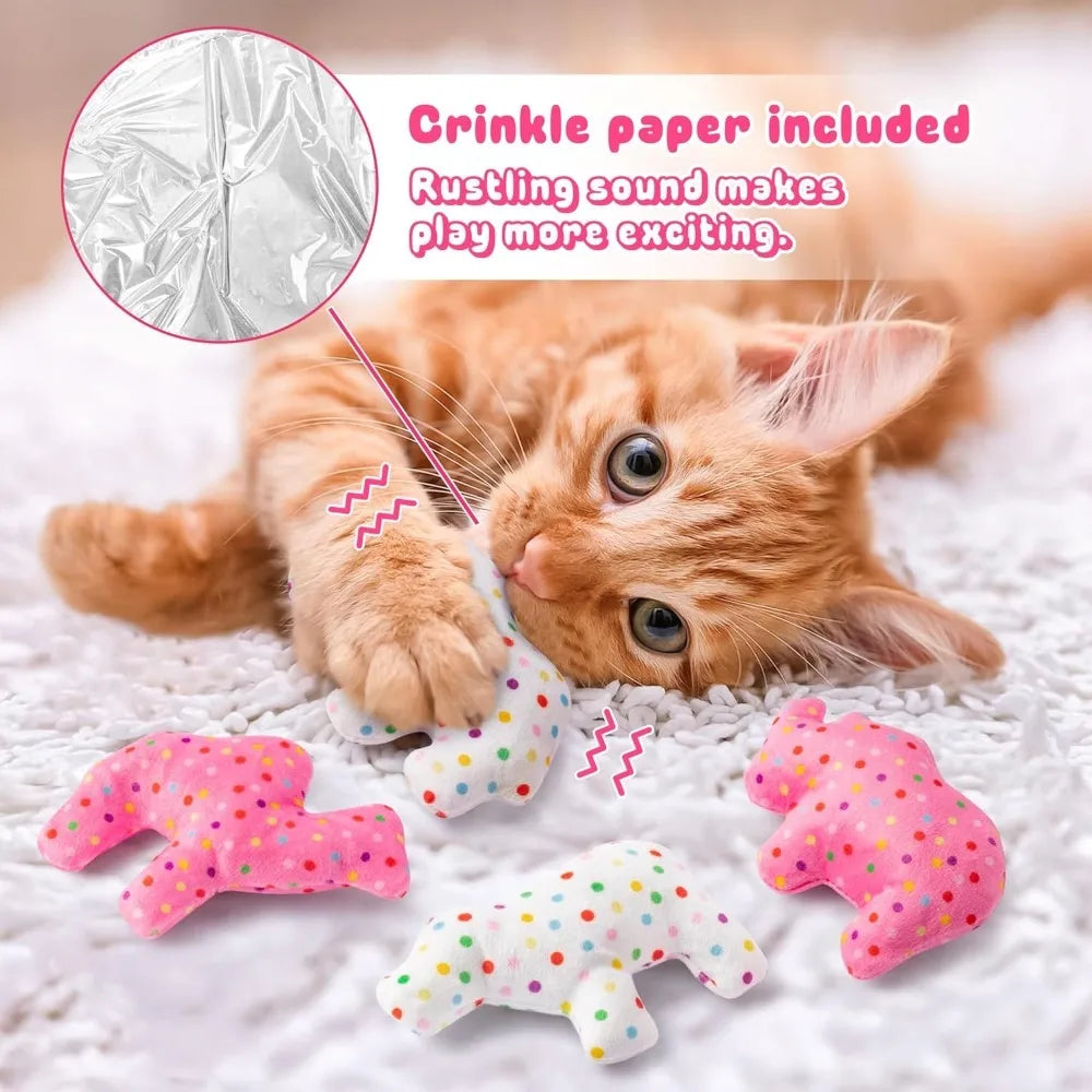 6PCS Frosted Animal Cookie Catnip Toys – Crinkle Paper Sound Plush Gift Set for Cats & Kittens, Interactive Indoor Play