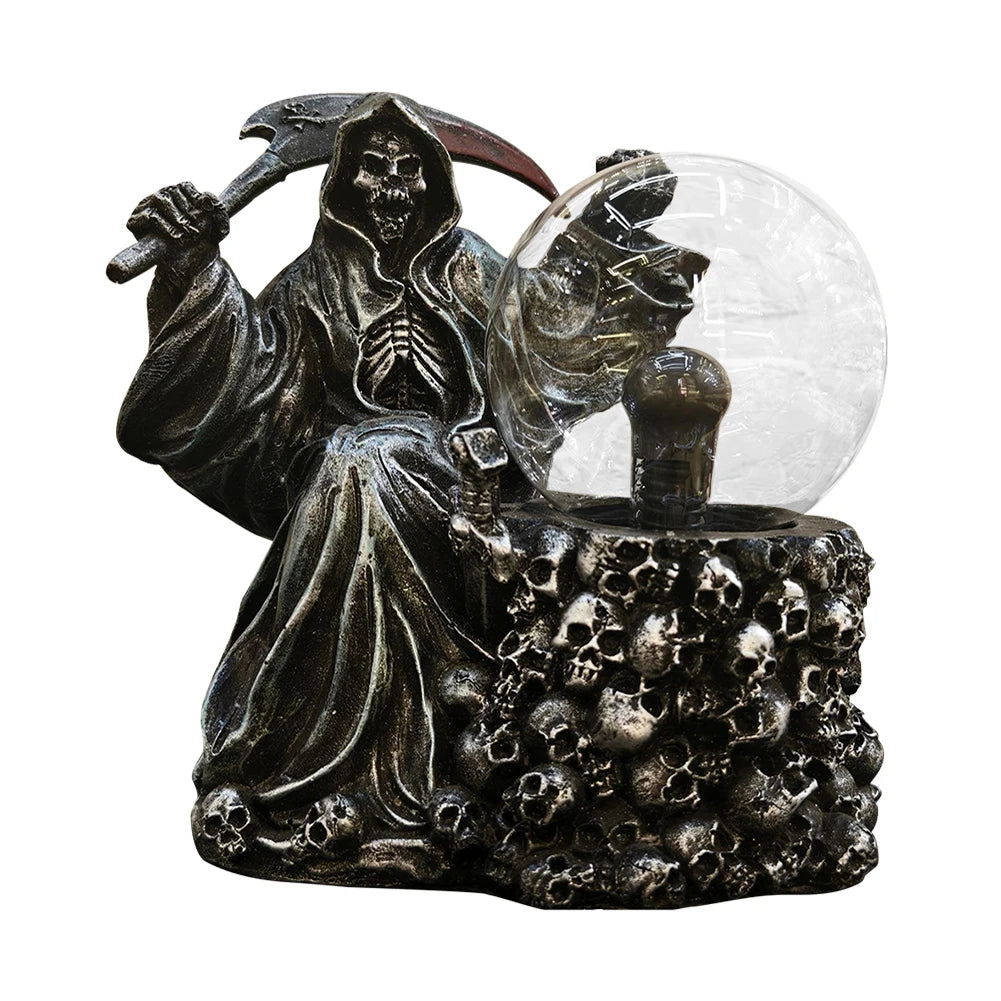 Halloween Light-Up Ghost Fortune Teller – Touch-Sensing Grim Reaper Statue for Haunted House & Spooky Home Décor