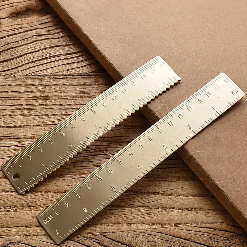 Vintage Brass Straight Ruler – Metal Triangle & Protractor Measuring Tool for Students & Creatives