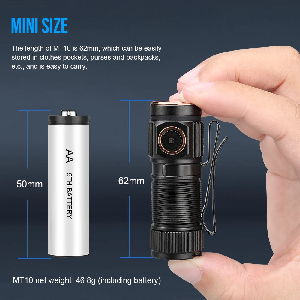 TrustFire MT10 Rechargeable LED EDC Flashlight – 1000 Lumens, USB-C Charging, Compact Torch with Magnetic Tail