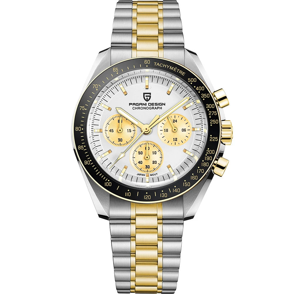 PAGANI DESIGN 2024 Men’s Luxury Quartz Chronograph Watch – Sapphire Mirror, Auto Date, Speed Dial ⌚✨