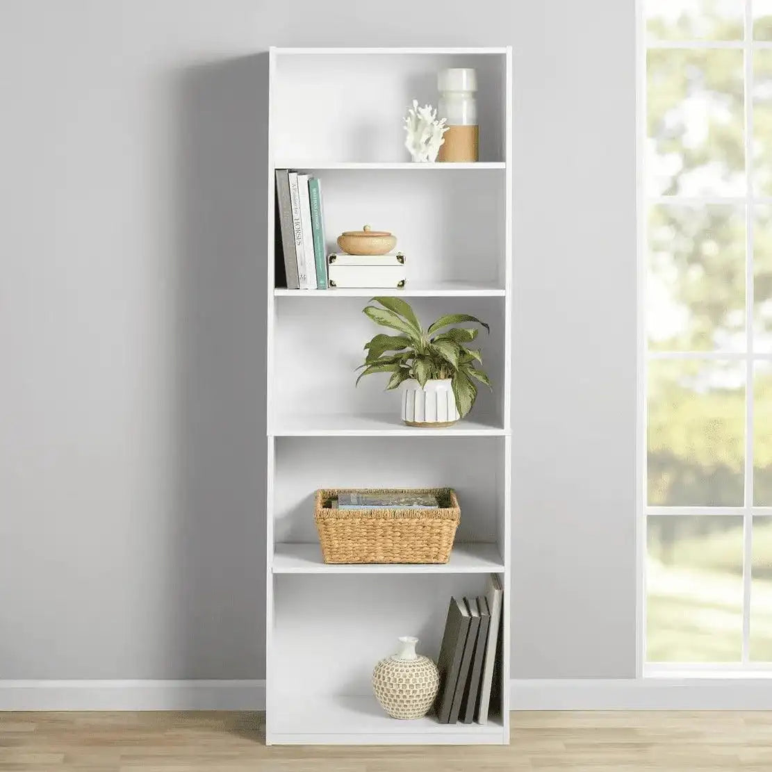 5-Shelf Bookcase with Adjustable Shelves, True Black Oak - PulinGO