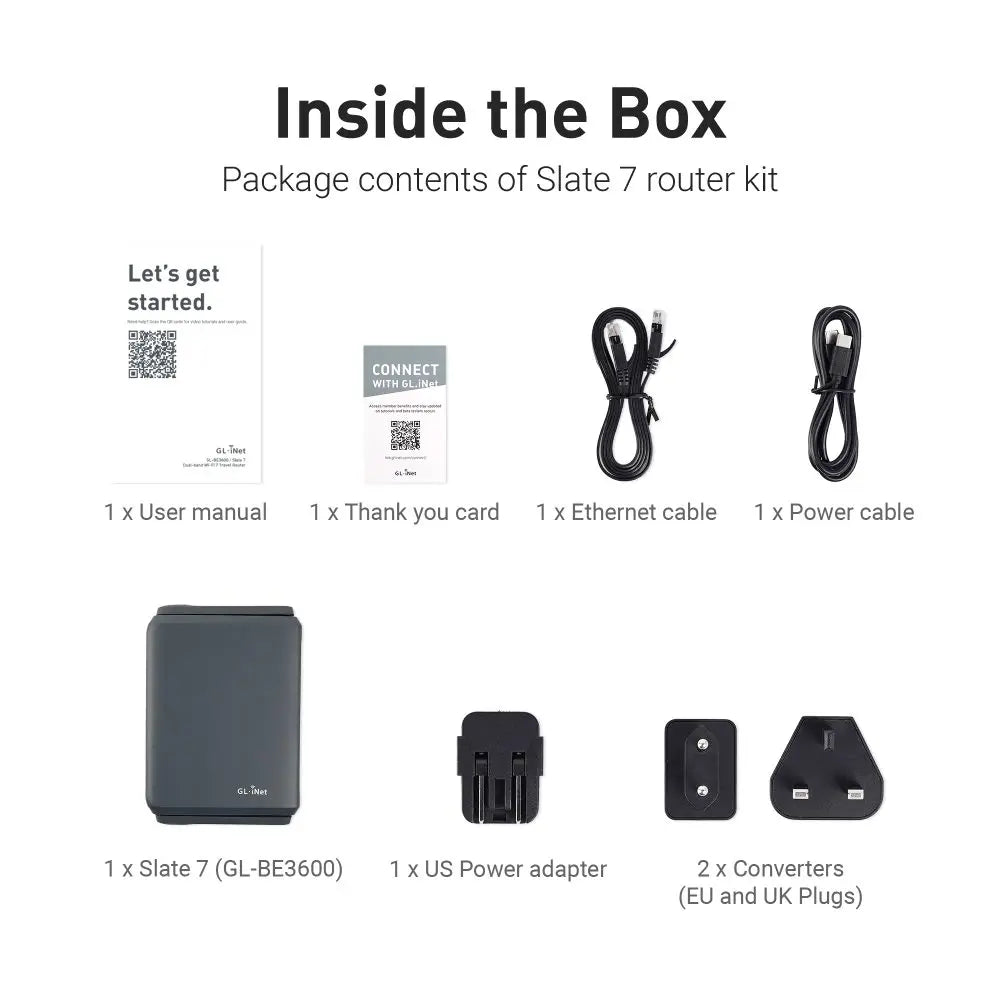 GL.iNet Slate 7 Dual-Band Wi-Fi 7 Travel Router – Touchscreen, Dual 2.5G Ports, Compact & Secure