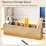 Rustic Wooden 6-Compartment Pen & Brush Holder – Adjustable Desk Organizer