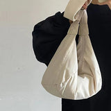 Large Canvas Dumpling Bag – Women’s Large-Capacity Canvas Dumpling Bag with Wide Shoulder Strap (Student Travel Crossbody)