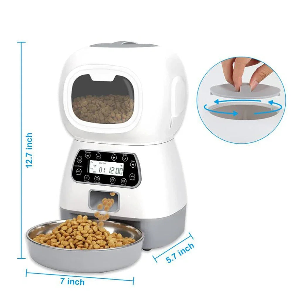Automatic Pet Feeder with WiFi App – 3.5L Programmable Cat & Dog Food Dispenser with Stainless Steel Bowl