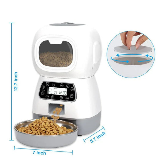 Automatic Pet Feeder with WiFi App – 3.5L Programmable Cat & Dog Food Dispenser with Stainless Steel Bowl