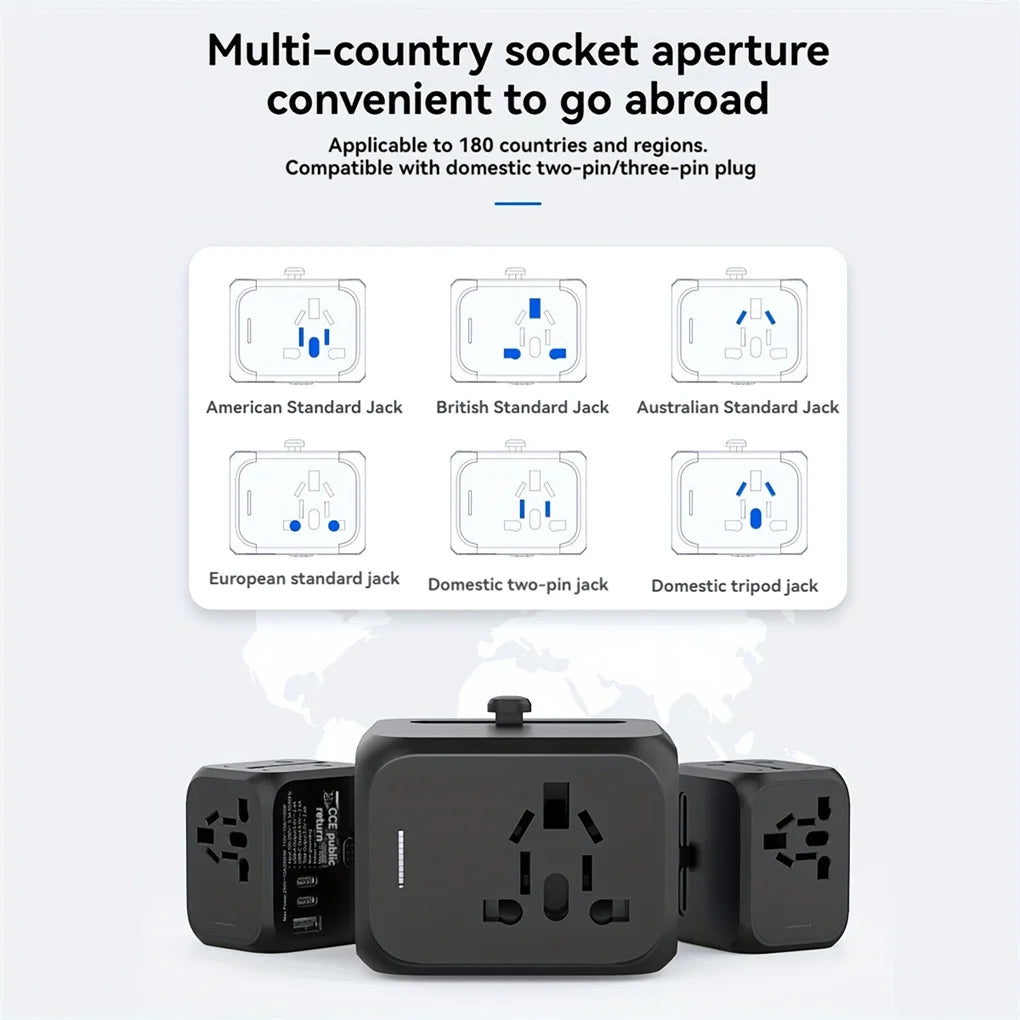 Foldable Universal Travel Plug Adapter – Compact Type-C Adapter for 180+ Countries (Essential for International Travel)