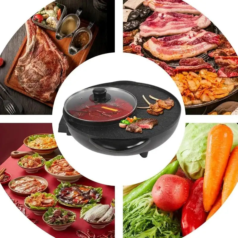 2‑in‑1 Electric Hot Pot & Grill Combo – Divider Shabu Hotpot with Portable Smokeless Grill for 3–5 people