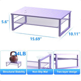 2-Tier Metal Monitor Stand Riser – Office Desk Storage Organizer for Computer, Laptop & Printer with Purple Finish