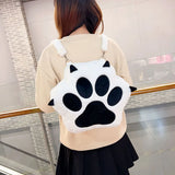 Cute Cat Paw Plush Backpack — Soft Furry Kawaii Cartoon Bag for Women & JK Girls
