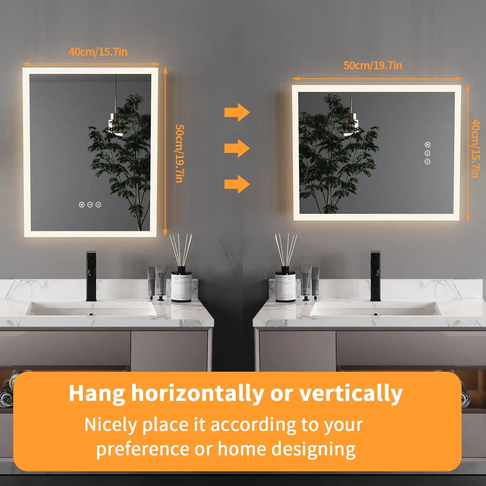 16x20 Inch LED Lighted Bathroom Mirror – Wall-Mounted Vanity Mirror with Anti-Fog, Smart Touch Button & Memory Function