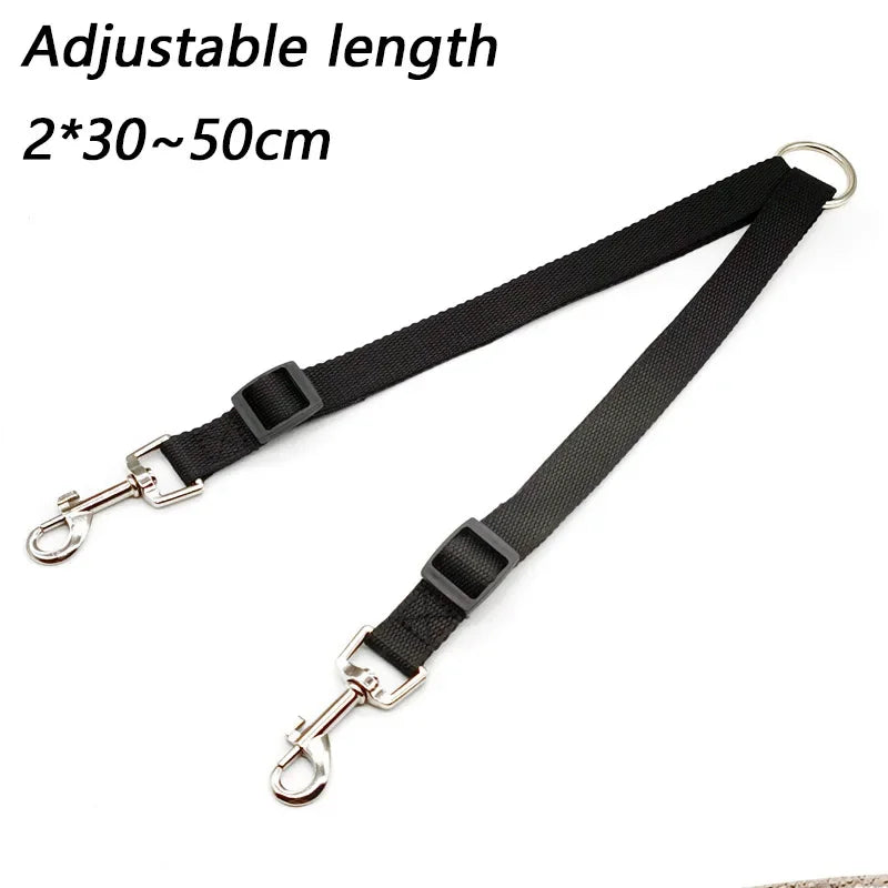 Double Twin Dual Coupler Dog Leash – Adjustable V-Shape Nylon 2-in-1 Lead for Walking Two Dogs