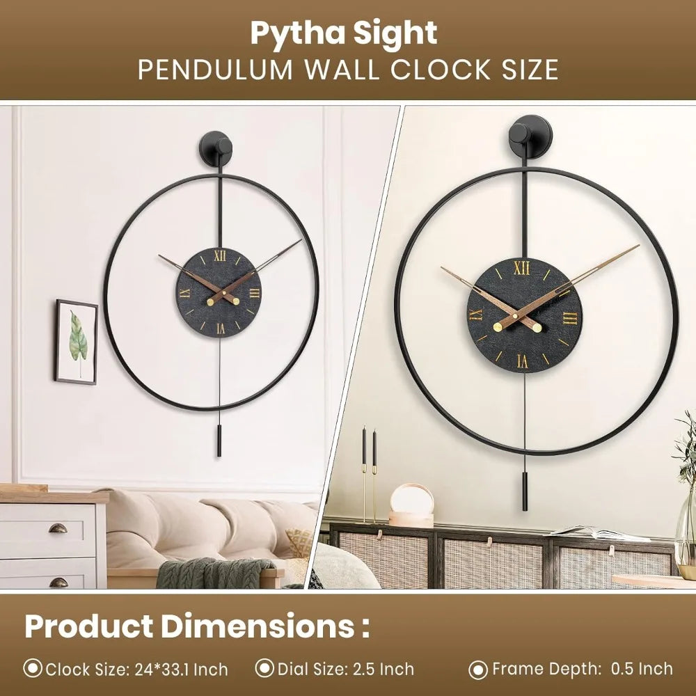 Large Modern Wall Clock – Silent Metal Minimalist Wall Clock with Walnut Dial for Living Room Décor