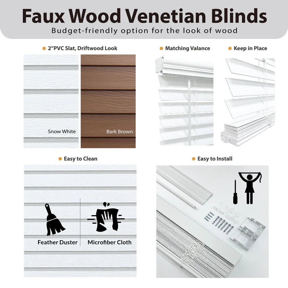 Cordless Faux Wood Blinds – 2-Inch Room Darkening Window Treatment in Dark Oak | Moisture-Resistant, Durable & Easy to Install