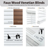 Cordless Faux Wood Blinds – 2-Inch Room Darkening Window Treatment in Dark Oak | Moisture-Resistant, Durable & Easy to Install