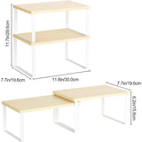 4-Piece Stackable & Expandable Wood Counter Shelves Set – Brown Finish Kitchen & Bathroom Organizer Racks