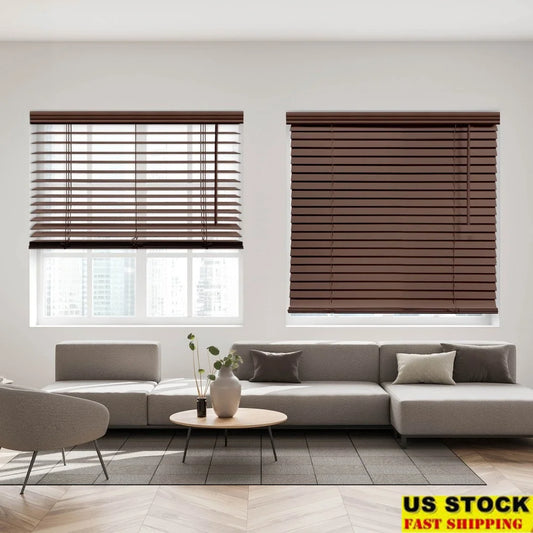 Cordless Faux Wood Blinds – 2-Inch Room Darkening Window Treatment in Dark Oak | Moisture-Resistant, Durable & Easy to Install