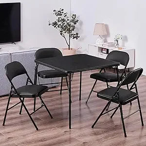 5-Piece Folding Card Table and Chair Set – Portable, Padded, No Assembly Required (Black)