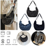 Denim Crescent Shoulder & Crossbody Bag for Women – Vintage Jean Tote Style for Work, Shopping & Travel