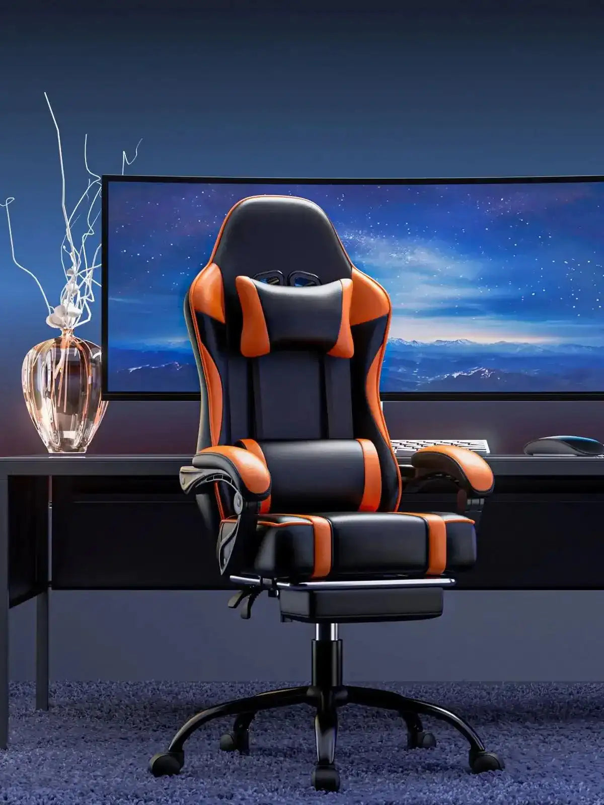 Reclining Gaming Chair with Footrest – PU Leather Ergonomic Gamer Chair - PulinGO