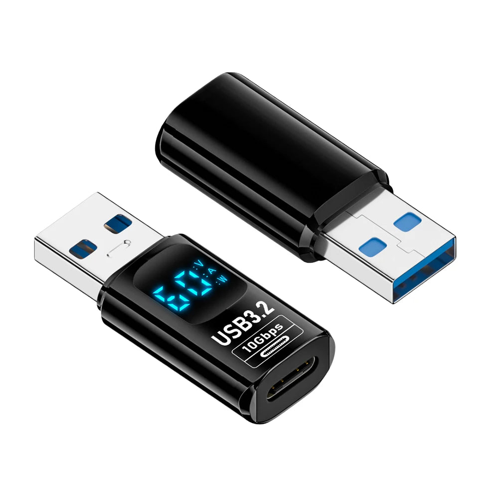 Digital LED Display USB to Type-C Adapter – 10Gbps Fast Data & 60W Charging Converter for Phones, Laptops & Tablets