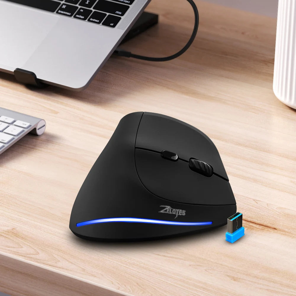 Vertical Ergonomic Wireless Mouse – Dual-Mode Bluetooth & 2.4G, Rechargeable Optical Mouse with 7 Buttons & 4800 DPI