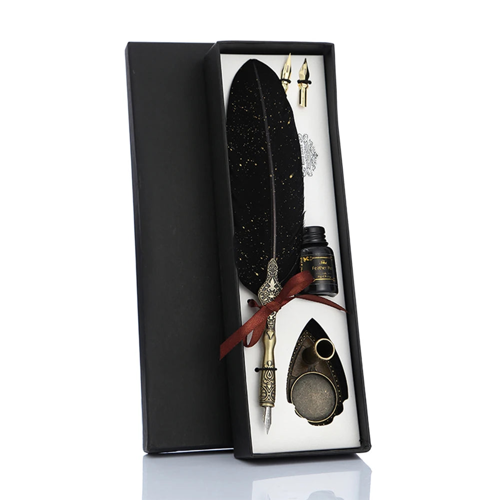 ✒️ Retro Vintage Calligraphy Feather Dip Pen Set – Quill Fountain Pen with Ink for Writing, Crafts & Gifts