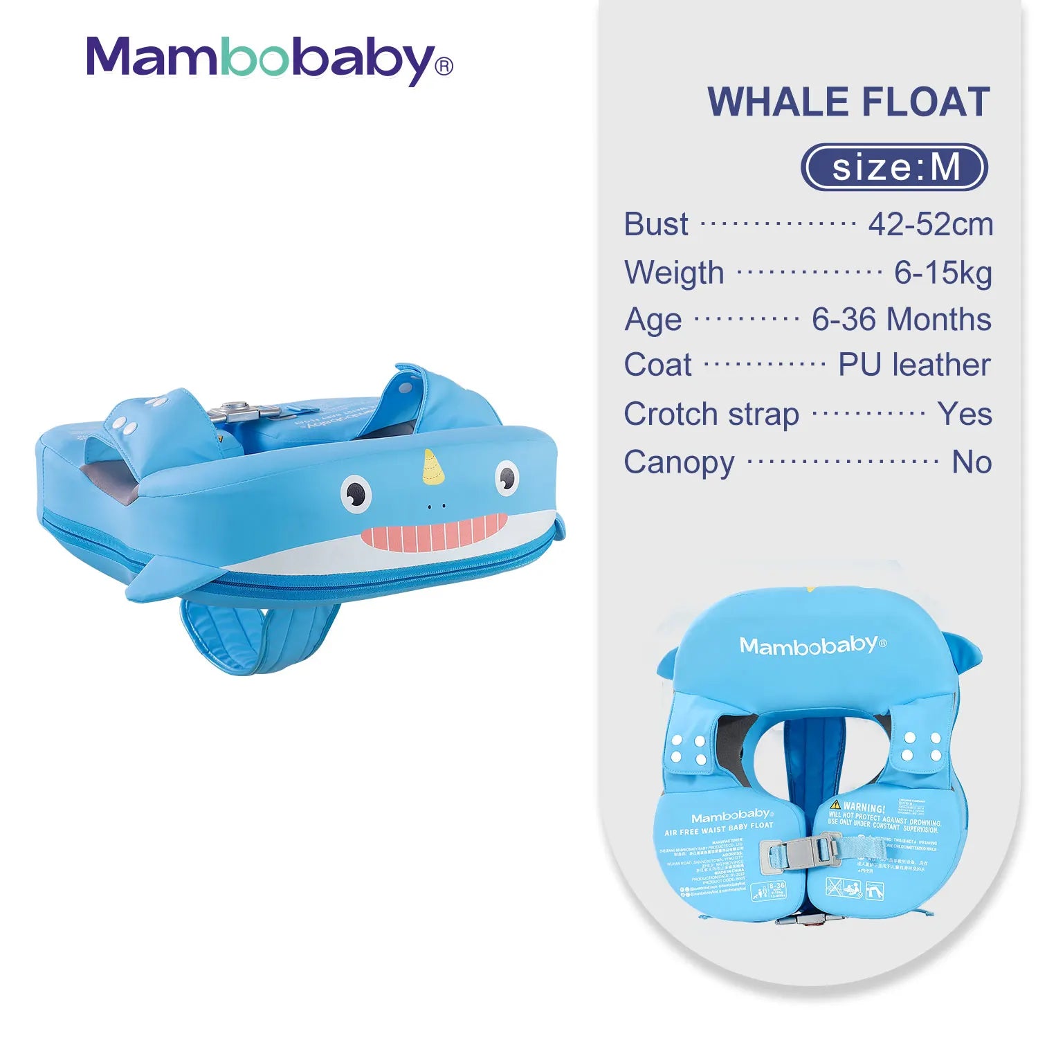 Baby Swimming Float with Crotch Strap & Sunshade – Mambobaby Solid Core Inflation-Free Swim Ring for 0–7 Years Old