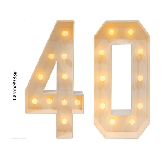 LED Number Lamp – 40th Birthday Illuminated Number Light with Warm White Marquee Bulbs for Party Décor