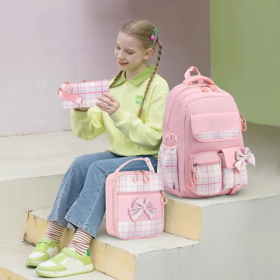 3-Piece Girls Backpack Set – Cute School Bags for Kindergarten, Elementary & Middle School | Includes Backpack, Lunch Bag & Pencil Case