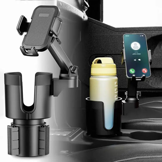 2-in-1 car phone & cup holder – adjustable mount expander drink holder with cell phone stand for cars, SUVs & trucks