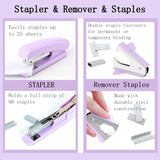 Purple Desk Accessories Set – 360° Pen Holder & Tape Dispenser with Stapler